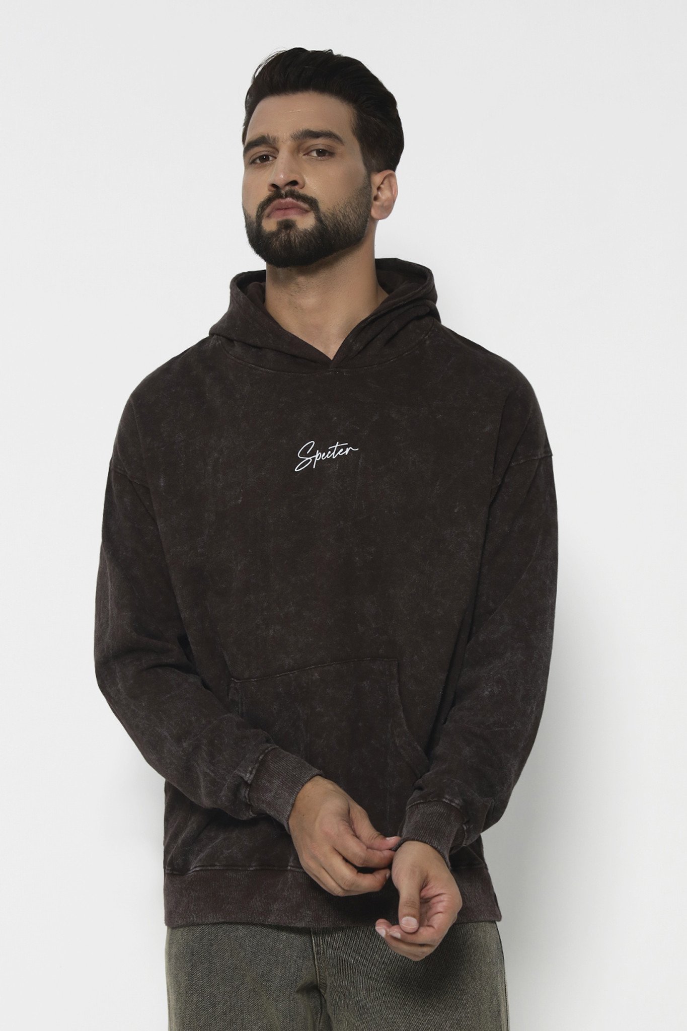 Brown acid wash hoodie