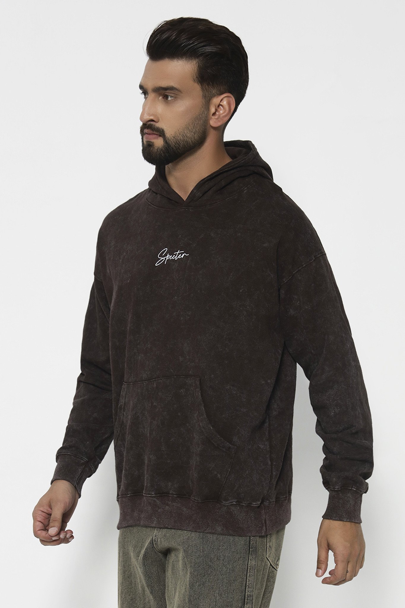 Brown acid wash hoodie