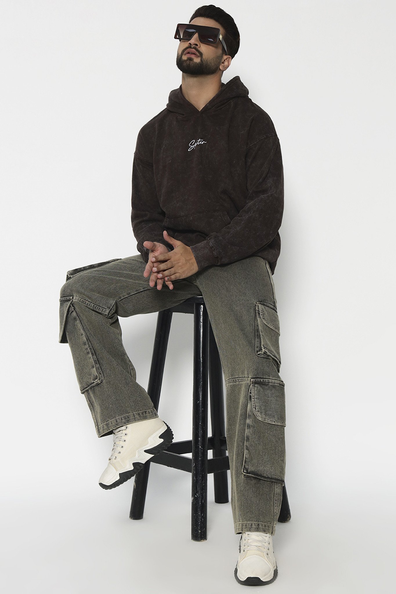 Brown acid wash hoodie