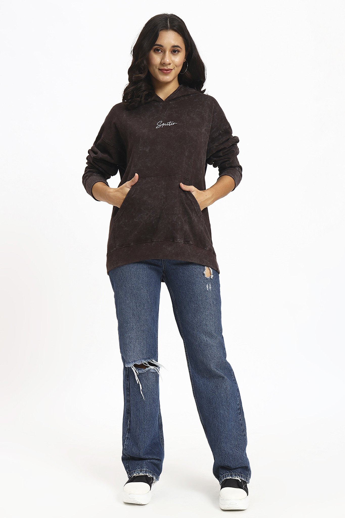 Brown acid wash hoodie