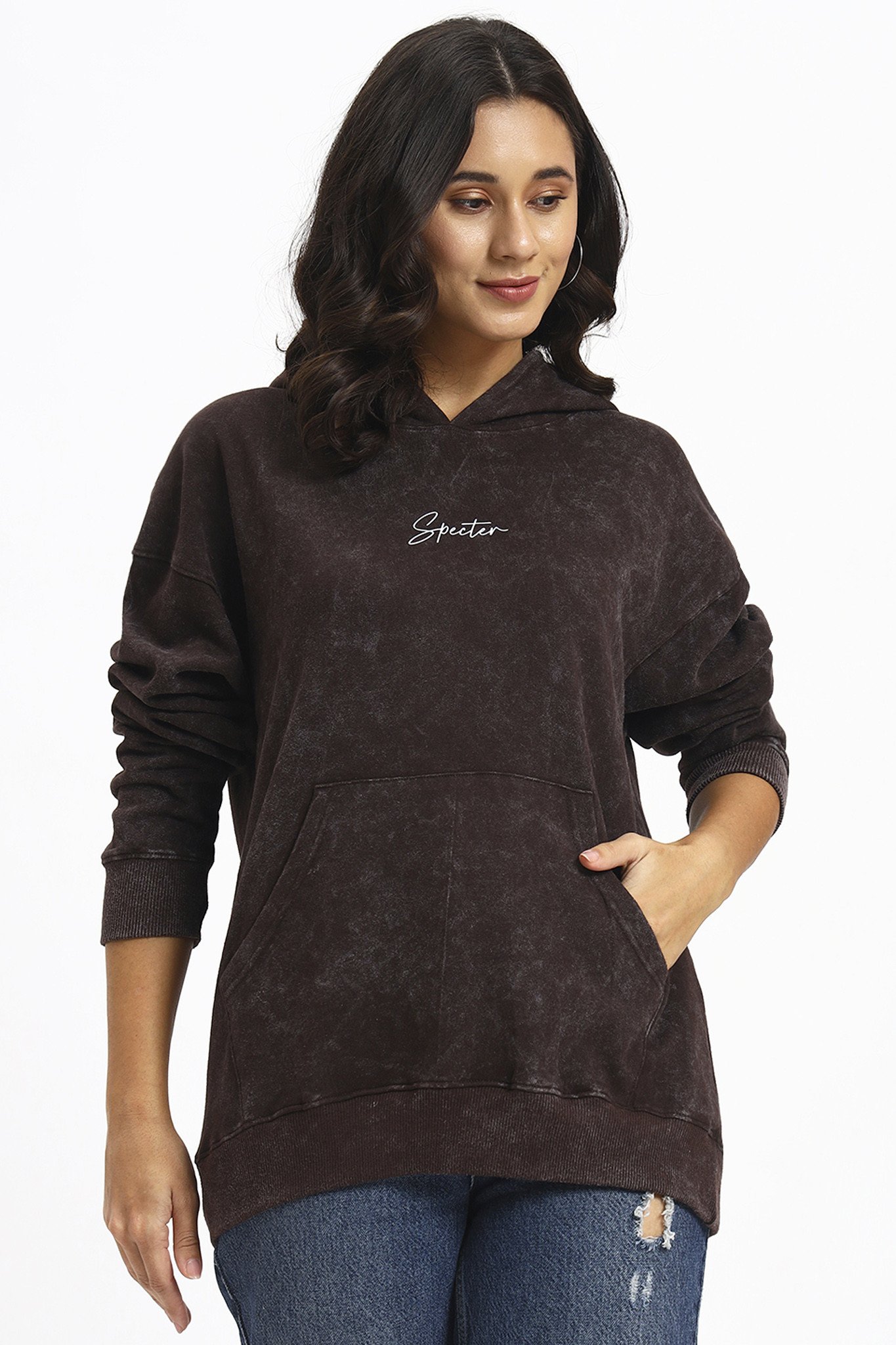 Brown acid wash hoodie